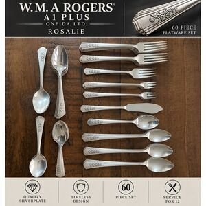 W.M.A. Rogers Rosalie Silverplate Flatware 60 Piece Set Vintage Floral Silver